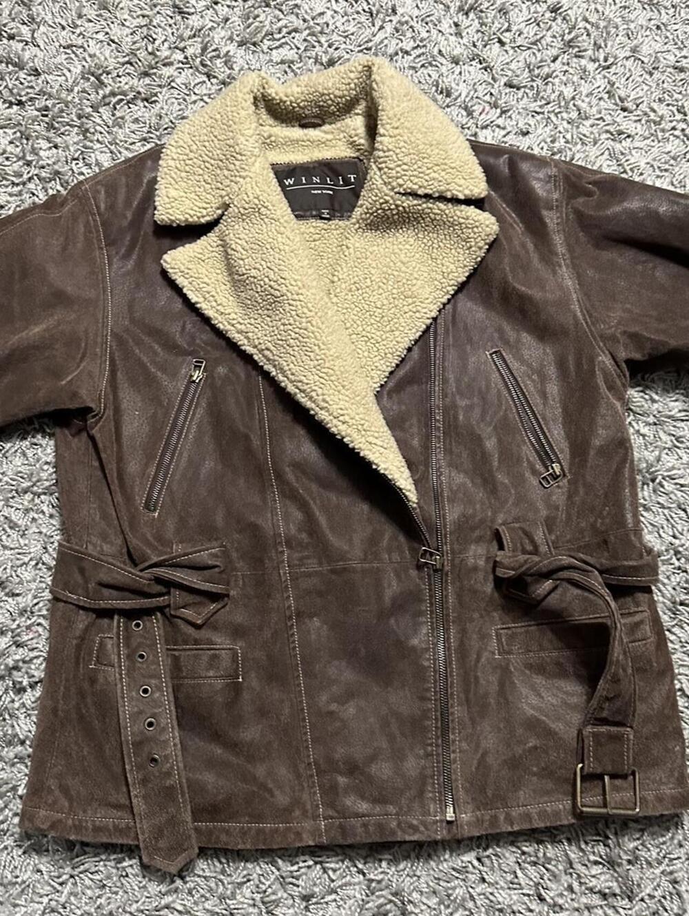 Winlit Brand Aviation Style Brown Leather Heavy Weight Lined Jacket Size L
